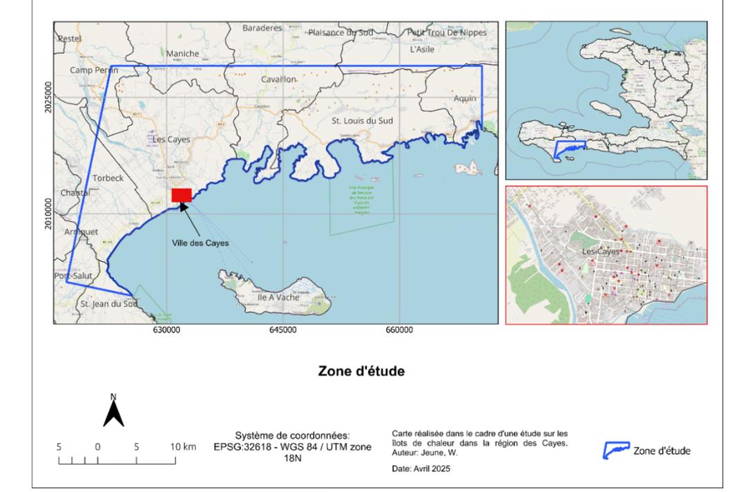 Figure 1. Représentation de la zone d’étude des îlots de chaleur, dans le Sud d’Haïti.